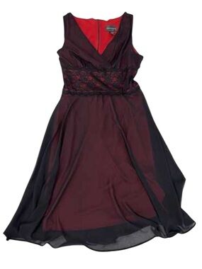 Y2K Connected Apparel Dress Lace 
Red Black Chiffon Overlay Vamp Goth Witchy